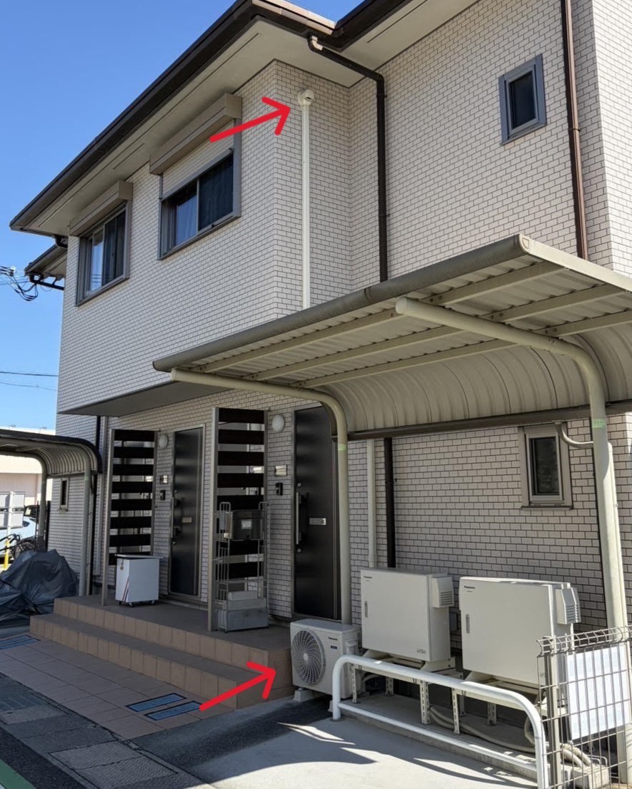 アパートの難所のエアコン取り外し｜サイクルポートの高所作業